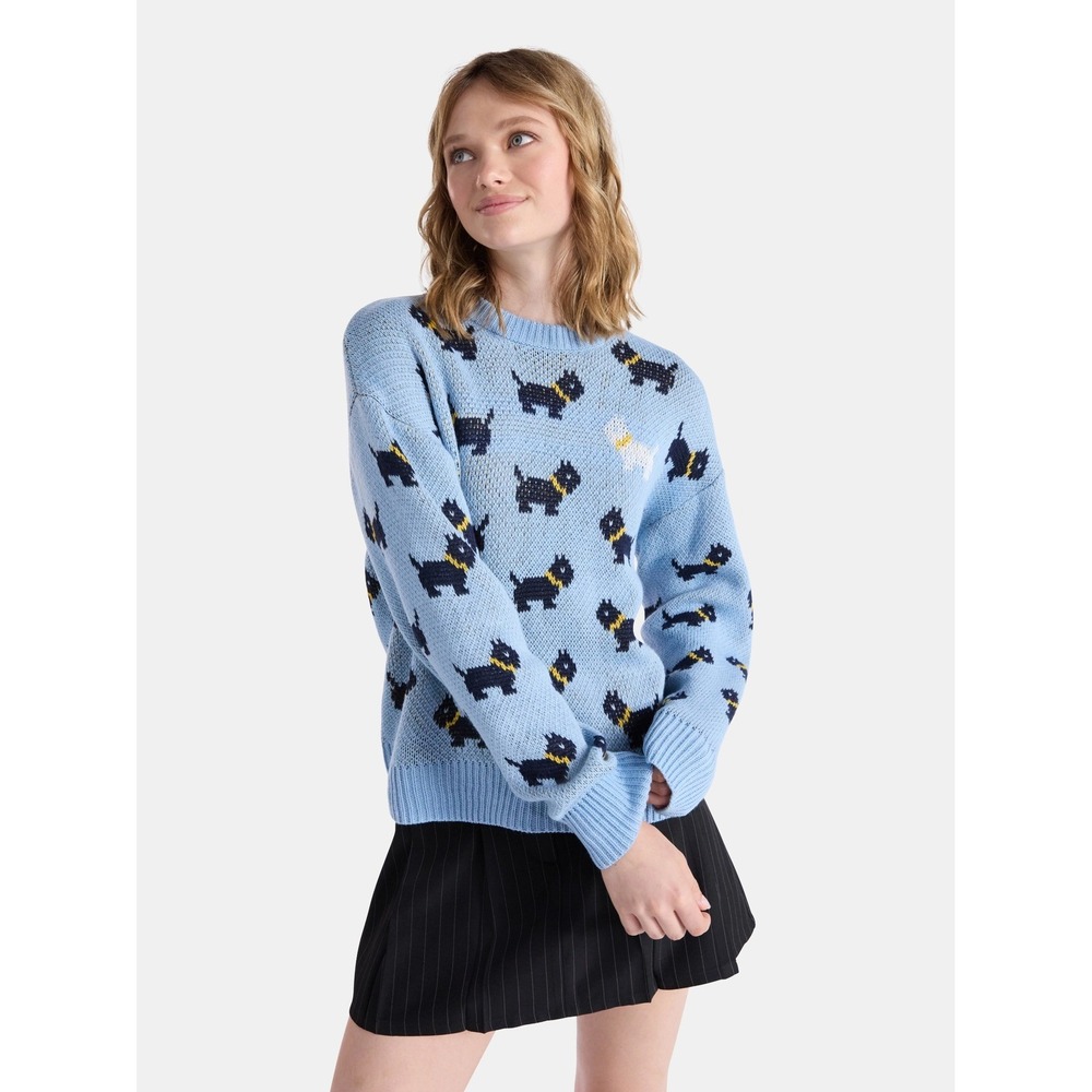 Stranger Things Scottie Dog Sweater Women Blue lrg Crewneck